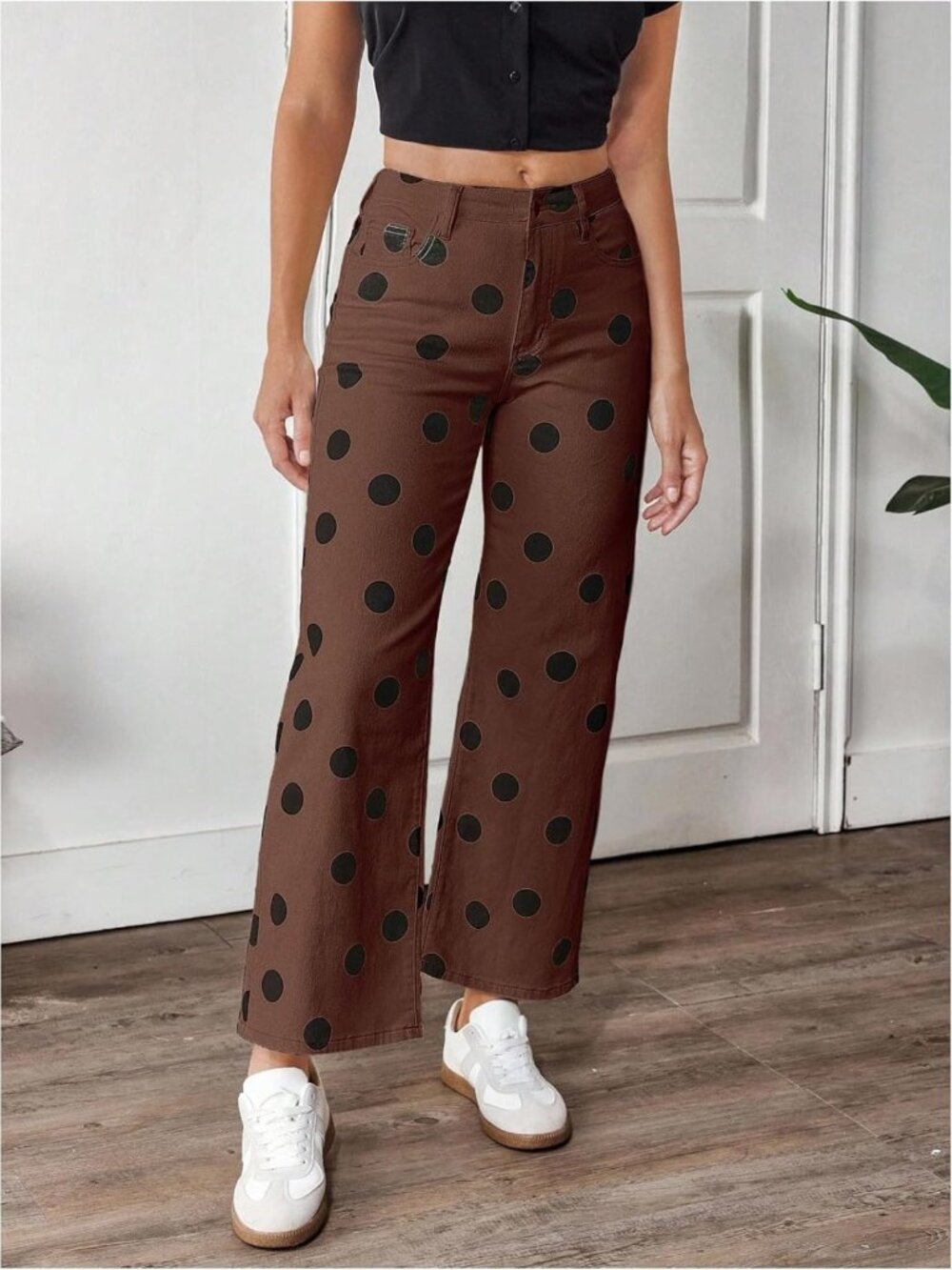 Vintage Polka Dot Stretchy Straight Leg Denim Jeans for Women - Trendy Casual - Picture 3 of 6